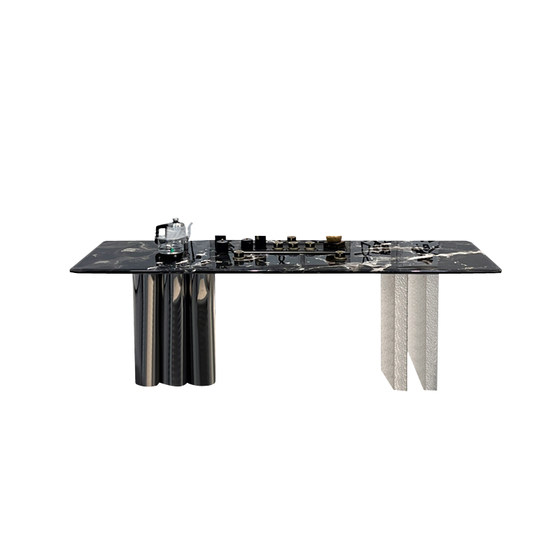 
Italian light luxury natural stone tea table and chair combination villa large flat floor high-end office marble tea table