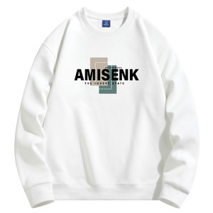 NASA original autumn and winter men's sweater loose plus velvet thickened pullback round neck base shirt long -sleeved T -shirt large size