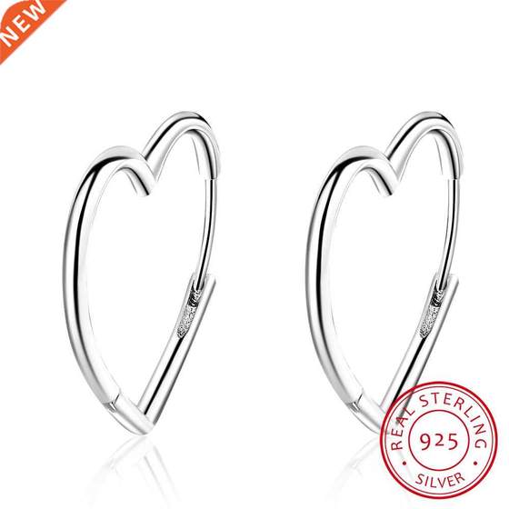 Simple 925 Sterling Silver Earrings Two Colors Love Heart Ho