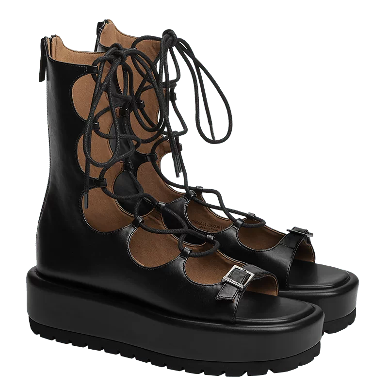 CHARLES&KEITH秋冬女鞋CK1-80900034厚底交叉系带罗马凉鞋凉靴