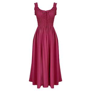 
Homemade French retro rose red U-neck suspender long skirt pleated waist-hugging and slimming dress for women spring and summer