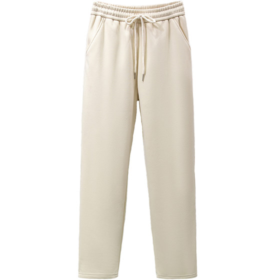 
Spring and Autumn 2026 New Narrow Version Straight Leg Sweatpants Women's Sports and Leisure Plus Velvet Draping Wide Legs Apricot Autumn and Winter American Style