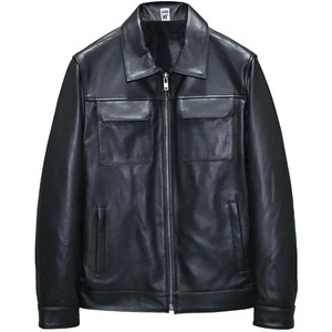 First layer sheep genuine leather leather jacket for men slim short youth lapel simple casual business work jacket north