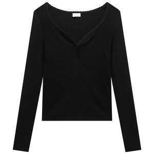 
OCHIRLY wavy edge V-neck knitted sweater jacquard slim women's advanced fashion winter