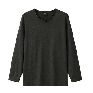 
Half-ink large size men's V-neck long-sleeved T-shirt men's spring new bottoming shirt loose retro striped knitted top