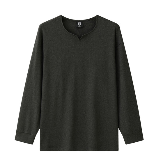 
Half-ink large size men's V-neck long-sleeved T-shirt men's spring new bottoming shirt loose retro striped knitted top