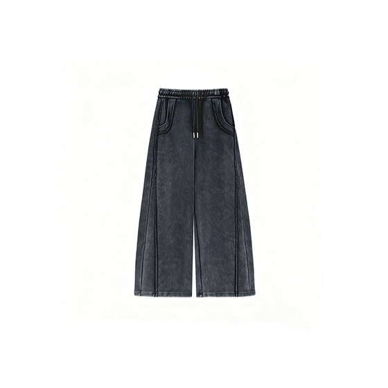 
Black and gray scimitar pants for women in autumn and winter new style fat sister mm high waist loose slimming wide leg sports casual sweatpants trendy