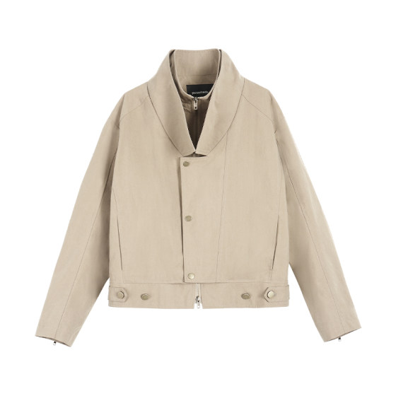 
pusumede Street Walk Fake Two Piece Short Windbreaker Jacket Women's Design Lapel Loose Zipper Jacket