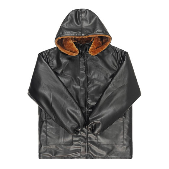 Winter plus velvet thick leather coat windproof warm leather suits takeaway ride pants men's loose padded cotton jacket cotton pants
