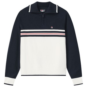 
FILA official long-sleeved knitted sweater for women winter new fashion casual color matching comfortable lapel sweater