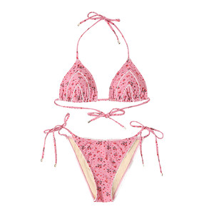 
Limone beach printed split swimsuit sexy rose pink bikini seaside casual resort spa swimwear