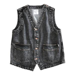 
Japanese designer line pure cotton washed men's spring loose casual V-neck denim vest trendy vest waistcoat