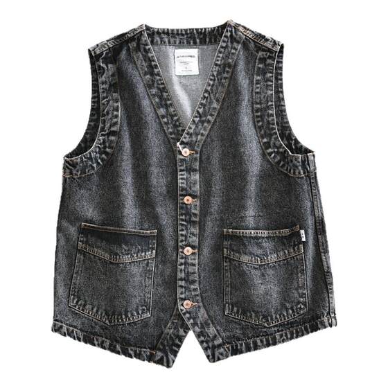 
Japanese designer line pure cotton washed men's spring loose casual V-neck denim vest trendy vest waistcoat