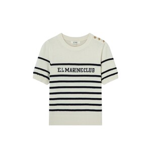 [100% cotton]Eland Clothes Short Sleeve Knitted Sweater Women's Comfortable Stripe Pullover Sweater Summer
