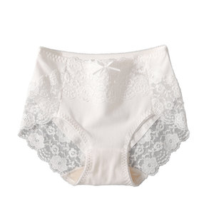 Butterfly Anfen White Women's Underwear 100%Cotton Cotton Cotton Crotramid Class A High -waist Large -size abdomen sexy lace triangle