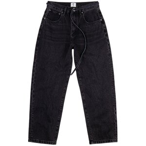 IDLT loose tapered 12.8OZ heavy adjustable belt jeans black washing men's retro trend 1991
