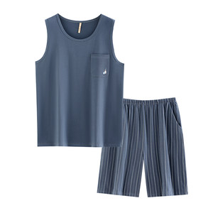 Jiale Fen Pajamas Men's Summer Pure Cotton Tank Top Sleeveless Shorts Home Clothing Men's Summer Thin Large Size Set