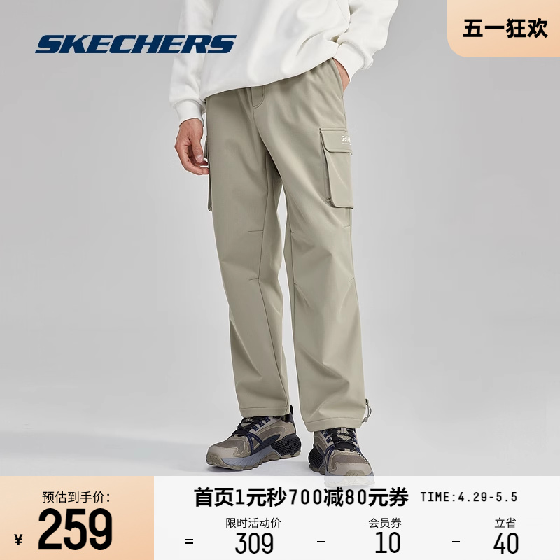 Skechers斯凯奇新款运动长裤户外风防泼水加绒保暖时尚工装裤子