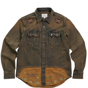 
Non-RRL American retro roadrunner bird embroidered western denim shirt washed and distressed slim men's autumn and winter long sleeves