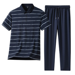 
New dad summer ice silk suit middle-aged men's casual sports short-sleeved T-shirt pants middle-aged and elderly men's clothing