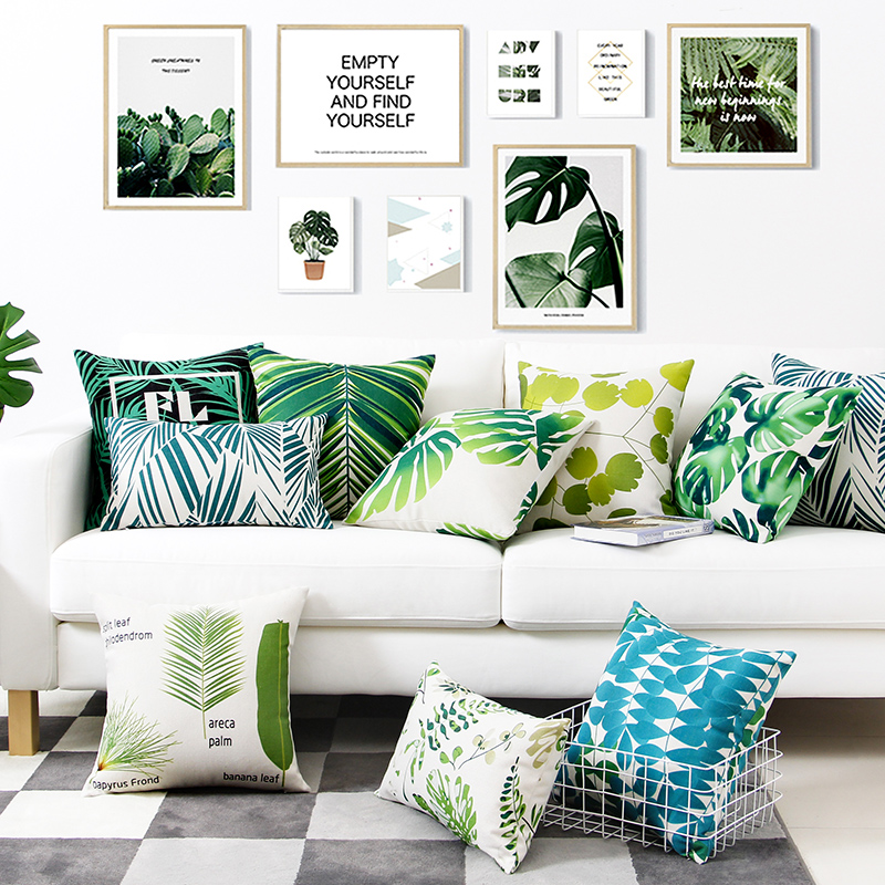 北欧双面定制棉麻抱枕靠垫套清新活力淡雅绿植款装饰客厅沙发靠枕