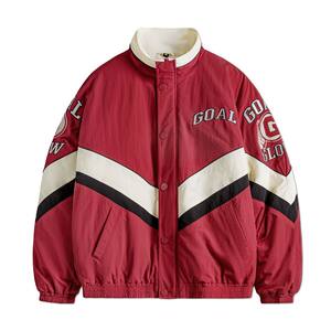 
Madden Workwear American Retro Splicing Contrast Color Racing Jacket Red Lapel Thickened Warm Cotton Jacket Men's Winter