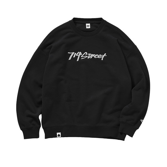 
714street LOGO Embroidered Round Neck Velvet Sweater Men's 2025 Autumn and Winter Loose Drop Shoulder Sleeve Long Sleeve T-Shirt for Women