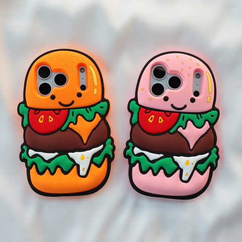 Cute 3D Funny Smiling Hamburger Silicone Tough Shockproof iPhone Case