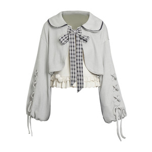 
pinksavior [green tea matcha] gray green autumn and winter knitted cardigan with an atmospheric slimming suit