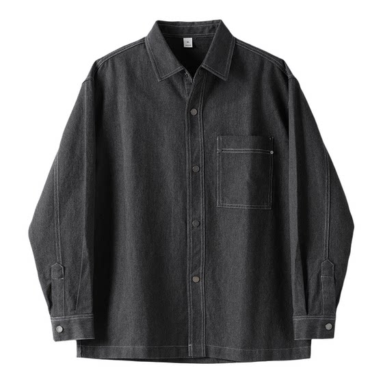 
LUUD washed original color heavyweight 330g lapel denim shirt jacket men's spring and autumn top-stitched long-sleeved shirt