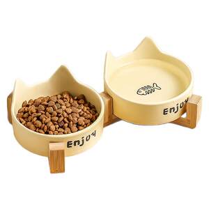 
Cat bowl Ceramic cat food bowl Pet bowl Drink water bowl Food bowl One cat rice bowl Dog bowl Not easy to knock over neck protection
