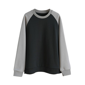 Men's color-blocked raglan sleeve sweatshirt plus velvet warm round neck long-sleeved T-shirt knitted base layer winter k