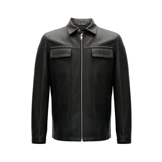 
JODOLL Jordan Fashion Men's Genuine Leather Jacket 26 Spring Business Casual Black Square Collar Sheep Leather Jacket