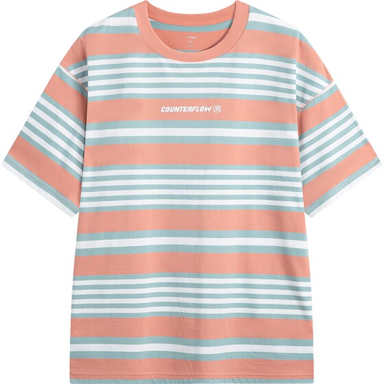Li Ning Outdoor CF Traceability丨Short-sleeved T-shirt Men's Striped Loose Round Neck Summer Breathable Cool Casual Sports Top