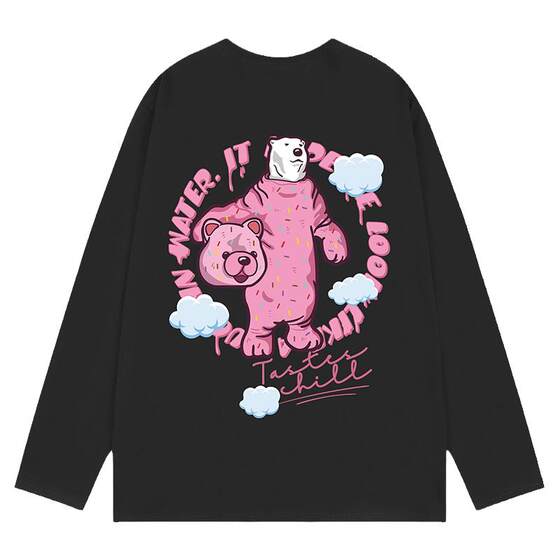 
American pure cotton long-sleeved T-shirts for men and women in spring and autumn hiphop niche printed bottoming shirts loose couple tops trendy