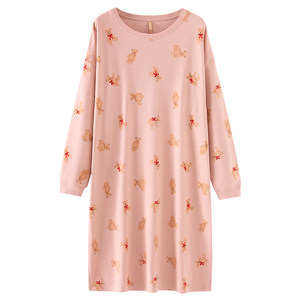 Jialefen nightdress Women's pajamas spring and autumn autumn cotton long -sleeved long -sleeved dress summer thin size large size