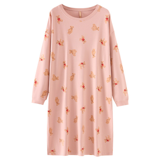 Jialefen nightdress Women's pajamas spring and autumn autumn cotton long -sleeved long -sleeved dress summer thin size large size