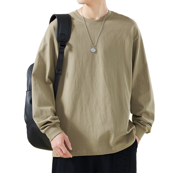 
2026 spring and summer 260g heavy-weight long-sleeved T-shirt men's pure cotton basic American loose sweatshirt round neck inner layering shirt
