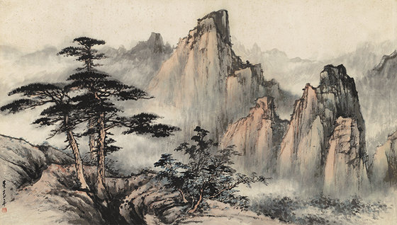 董寿平黄山国画山水四尺横幅真迹复制画宣纸画客厅画中式装饰画