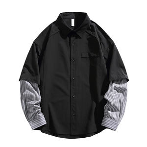 
FHNNUI men's fake two-piece long-sleeved shirt men's trendy brand loose spring and autumn couple clothes American shirt jacket women