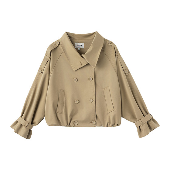 
KXLFCHN groundless spring and autumn large lapel double-breasted short windbreaker simple loose casual top for women