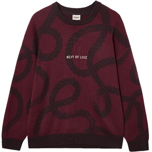 
Jack Jones Men's Fall 2025 New Red Loose Sweater Pure Cotton Knitted Sweater Embroidered Couple Wear