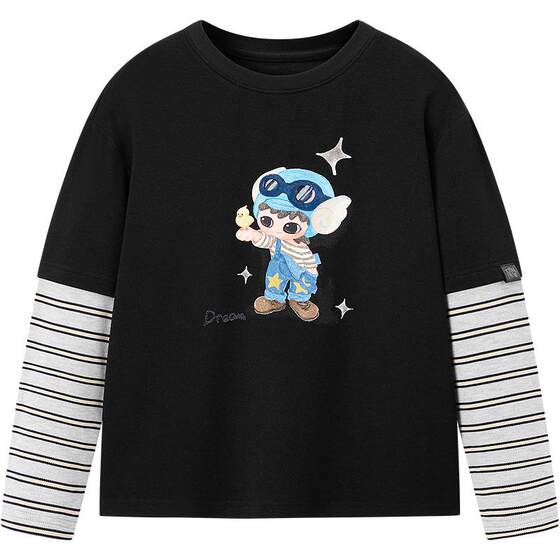 
[5A Antibacterial]MINIPEACE Peacebird Children's Clothing Boys Long Sleeve T-shirt Children's Stripes Trendy Autumn and Winter New Style