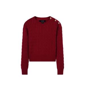 ELAND clothing sweater, short retro wind, shoulder twisting craftsmanship knitted jacket

