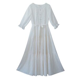 Reminiscing the old [Human Fireworks] White dress for women in summer 2025 chiffon jacquard splicing long skirt loose skirt