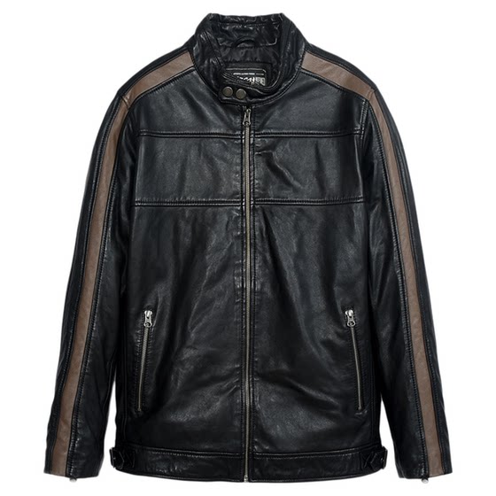 
MCS men's clothing originates from Marlboro's autumn American casual slim stand collar spliced sheepskin leather jacket