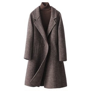 
Double-sided velvet coat for women, mid-length suit collar, slim fit, herringbone pattern, autumn and winter new high-end woolen coat