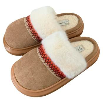 Fine strips of national wind retro thick bottom warm cotton slippers
