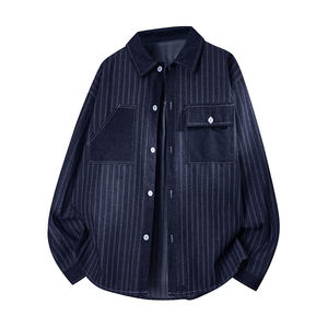 
Men's loose vertical striped shirt spring and autumn textured high-end casual commuting shirt lapel American retro