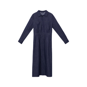 
[Denim Dress] CAREMIND Retro Hong Kong Style Dark Blue Lapel Denim Dress Age-Reducing Waist Long Skirt